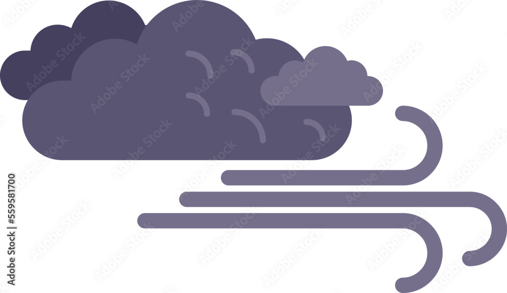 Sticker Storm wind cloud icon flat vector. Rain forecast. Cold sunshine isolated