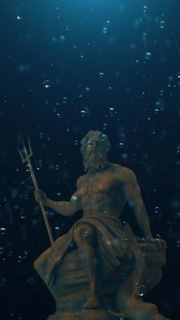 The Gods of Ancient Greece. The Sculpture of Poseidon Under the Sea. 422 ProRes HQ.