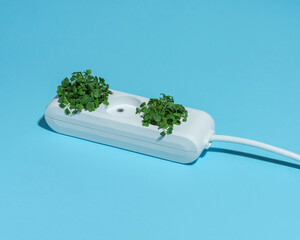 Green energy. Rosette with plant sprouts. Caring for the environment.