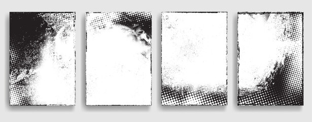 Vintage Set Of Different Grunge Textured Brochures . Black and White Patterns in Grungy Style .