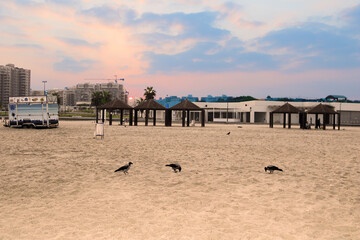 ASHKELON, ISRAEL - SEPTEMBER 10, 2017: View on public beach on Mediterranean Sea in the morning