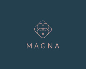 Abstract icon from geometric shapes. Graceful logo from square and rings. Creative beauty salon cosmetics jewelry symbol. Vector illustration.