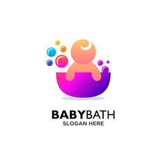 colorful bubbles and baby bath logo design