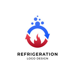 fire and water with arrow for HVAC repair logo design