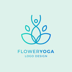 yoga logo design with people and lotus