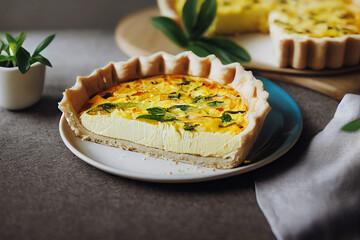 fresh baked vegetable and mushroom tasty tart quiche, generative AI
