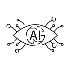 Deep learning AI linear icon. Neural network with cogwheels. Thin line illustration. Digital brain. Artificial intelligence symbol. Vector isolated. Cyber, humanoid and chat