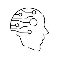Artificial Intelligence Related Vector Line Icon. Contains such Icons as Face Recognition, Algorithm, Self-learning. Deep learning, Digital brain. Cyber, humanoid and chat
