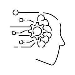 Artificial intelligence line icon. Brain, robot, ai, head, technology. Face recognition Algorithm, Self learning. Deep learning, Digital. Cyber, humanoid and chat
