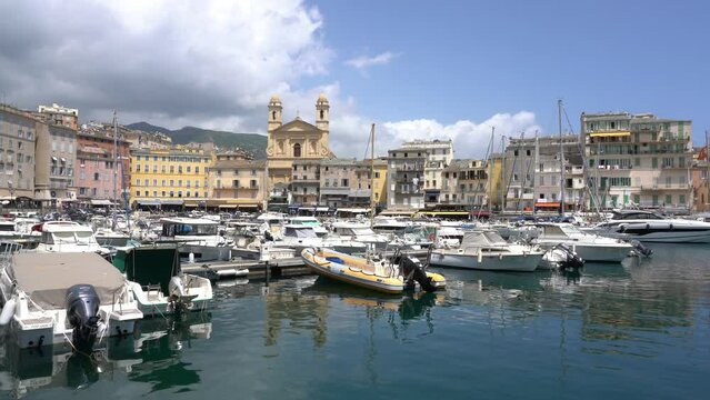 The colorful city of Bastia and its harbour on a sunny summer day. Corse, France.