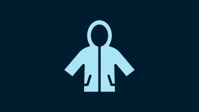 White Raincoat icon isolated on blue background. 4K Video motion graphic animation