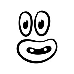 Funny emotion. Cartoon face expression. Line art. Vector hand-drawn illustration isolated on white background.