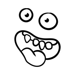 Funny emotion. Cartoon face expression. Line art. Vector hand-drawn illustration isolated on white background.