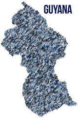 The map of the Guyana made of pictograms of people or stickman figures. The concept of population, sociocultural system, society, people, national community of the state. illustration.