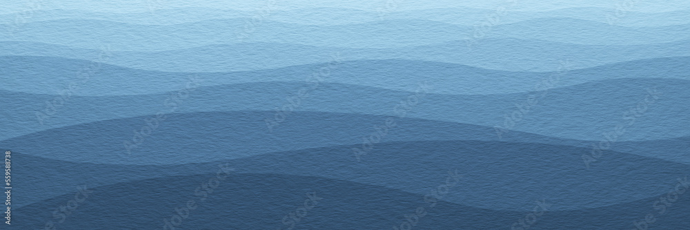Aufkleber Abstract art wide panorama background azure blue colors. Watercolor painting on texture paper with pattern of sea waves. Abstract background with blue line as gradient for blank, page or template