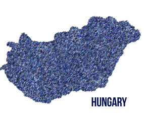 The map of the Hungary made of pictograms of people or stickman figures. The concept of population, sociocultural system, society, people, national community of the state. illustration.