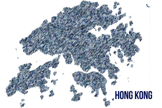 The map of the Hong Kong made of pictograms of people or stickman figures. The concept of population, sociocultural system, society, people, national community of the state. illustration.
