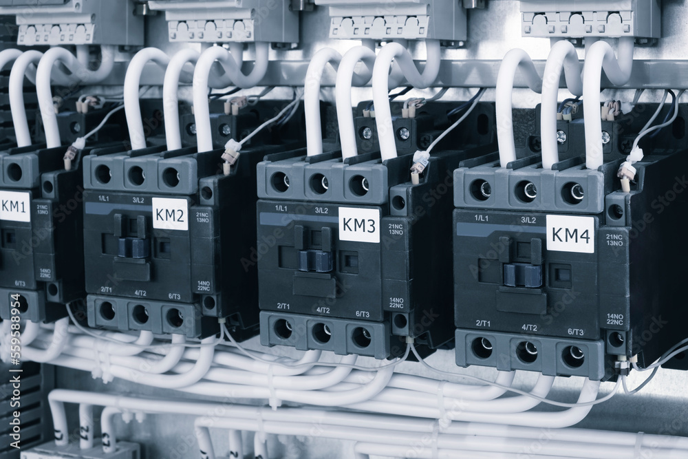 Poster new automated system of electric power supply and distribution. Electric boxes with high-voltage equipment. The scheme for supplying electric power through the main and reserve channels