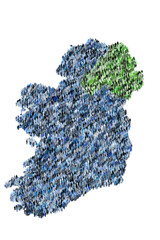 The map of the Ireland made of pictograms of people or stickman figures. The concept of population, sociocultural system, society, people, national community of the state. illustration.