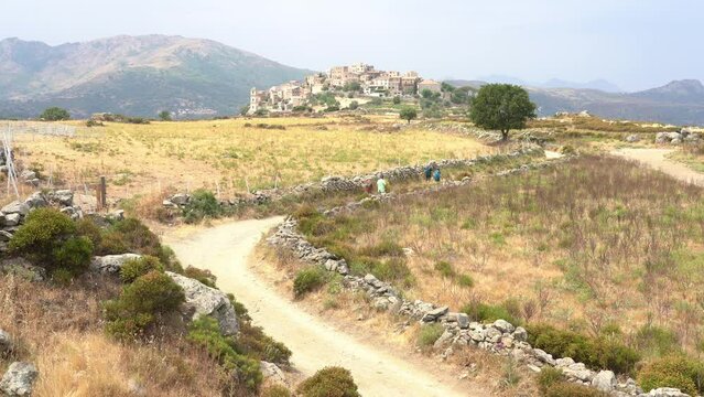 The beautiful village of Sant'Antonino on a summer morning, in Corse, France.	
