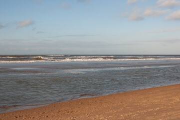 Shore of the northern sea on a sunny day in winter.,beach and sea