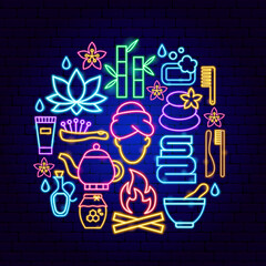Spa Neon Concept. Vector Illustration of Beauty Promotion.