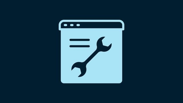 White Browser setting icon isolated on blue background. Adjusting, service, maintenance, repair, fixing. 4K Video motion graphic animation