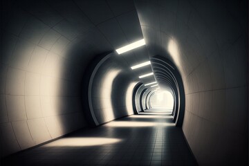 Round light underground tunnel, light corridor, neon light. AI
