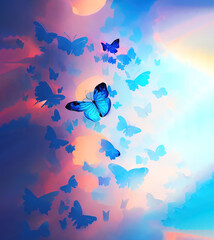Magic blue Butterflies .3D Illustration