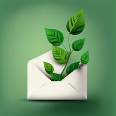 envelope with green leaves