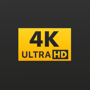 4K Ultra HD symbol, 4K, UHD - 2160p high definition resolution sign, HD resolution presentation signs in gold gradient color on black background. TV symbols. Vector illustration