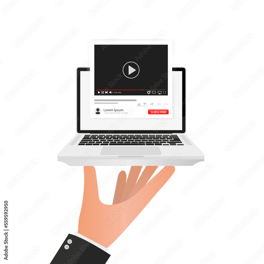Poster video player template interface. concept of social networks. video channel layout. web window player