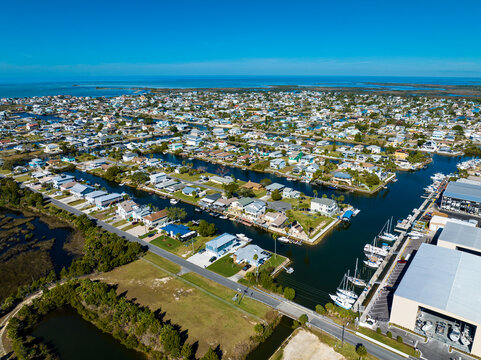 Hernando Beach Florida Beautiful Homes Aerial View Ocean Blue Sky Marina