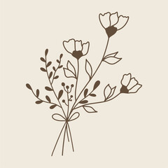 Continuous line drawing of plants Black sketch of flowers isolated on white background. Flowers one line illustration.