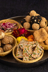 Gulab Gajak Mithai, Pista Gazak, Til Patti Or Papdi, Til Laddu Or Ladoo, Revdi And Rewri Made Of Tilgul, Mungfali, Sesame Seed, Jaggery Gud, Badam And Pista For Makar Sankranti Or Lohri Celebration
