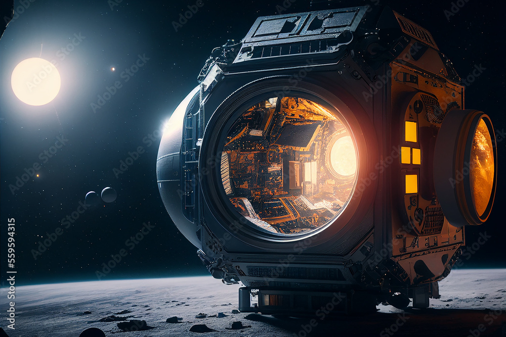 Wall mural research station on surface of unknown planet. space exploration, colonization of new planets and sp