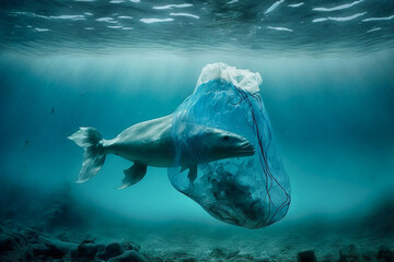 Umweltverschmutzung durch Plastikmüll im Meer. Gefahr für die Meeresbewohner