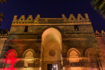 Evening at Bab al Futuh gate in the historic center of Cairo, Egypt