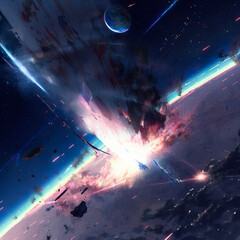 Fototapeta na wymiar Meteor strike. Explosion in space. High quality illustration