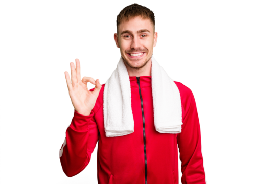 cheerful and confident showing ok gesture.