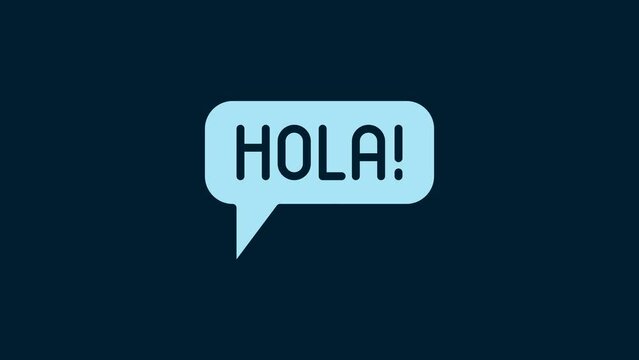 White Hola in different languages icon isolated on blue background. Speech bubbles. 4K Video motion graphic animation