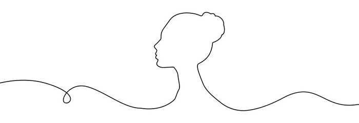 Woman profile one line.Continuous line of woman face.Hand drawn silhouette of woman face. Abstract woman portrait.