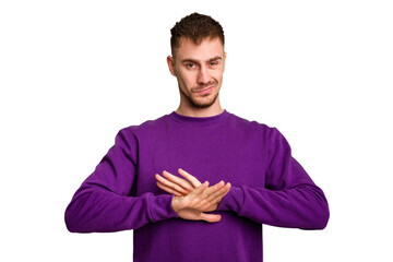 Young caucasian man cut out isolated doing a denial gesture