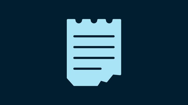 White Notebook icon isolated on blue background. Spiral notepad icon. School notebook. Writing pad. Diary for school. 4K Video motion graphic animation