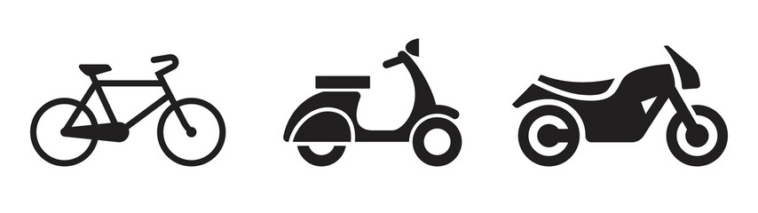 Fototapeta na wymiar simple bicycle scooter motorbike silhouette set