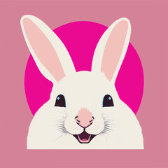 Happy white bunny on pink background