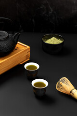 tea ceremony on black background