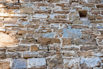 old brick wall background, blue and yellow colors, background	