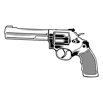 Hand drawn revolvers vector illustration, Vintage Engraved style, Guns sketch.