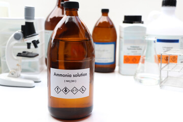Ammonia Solution in bottle , chemical in the laboratory and industry